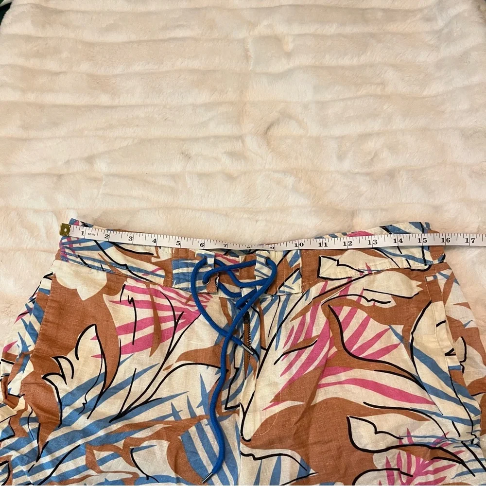J. Crew 6 Tan Blue Preppy Tropical Cruise Vacation Lace Up Linen Beach Shorts